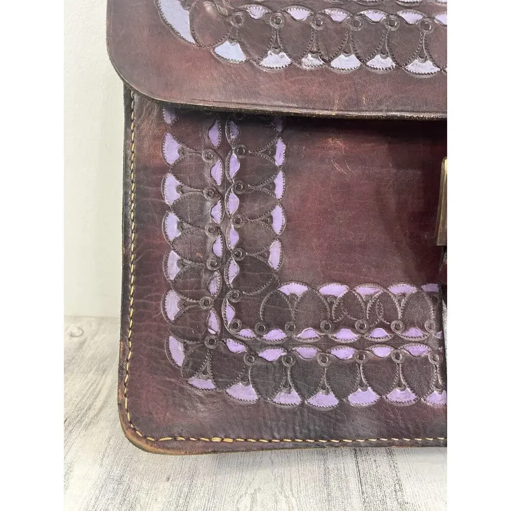 Vintage Hand Tooled Leather Briefcase Satchel